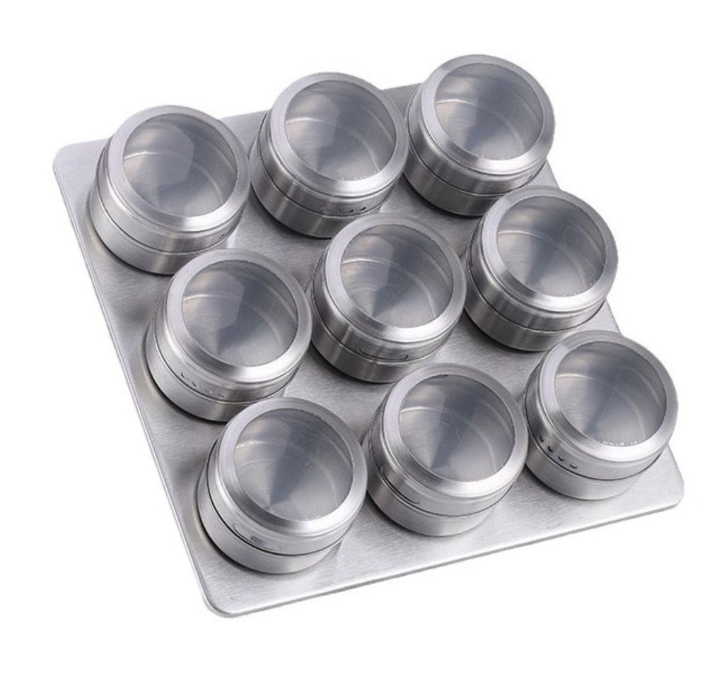 Kruidenrek Magnetisch - 9 Rvs Kruidenpotjes